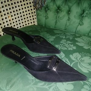 Prada black suede kitten mules